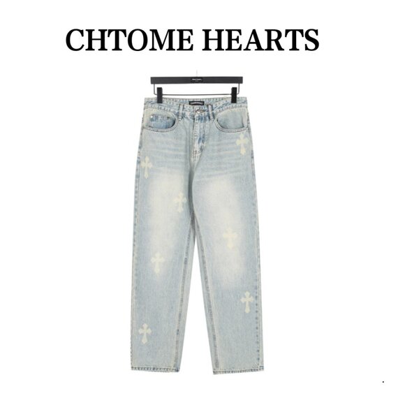 Chtome Heart classic white cross denim pants with a unique, high-end texture.S - Picture 2 of 10